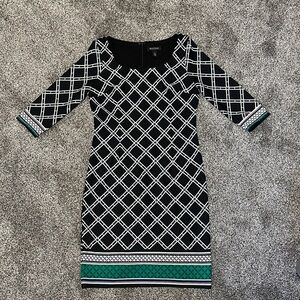 White House Black Market Black and Green Long Sleeve Dress Size 8